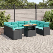 Set Divani da Giardino 10pz con Cuscini in Polyrattan Nero 3327081