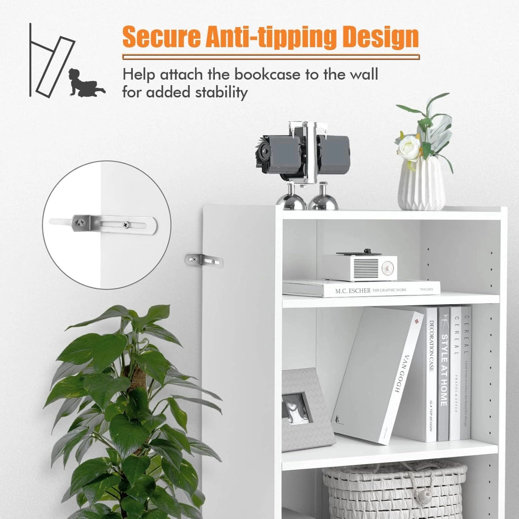 Libreria Aperta a 3 Livelli con Ripiani Regolabili, Libreria a Cubi con Dispositivo Antiribaltamento per Soggiorno, Camera da Letto, 50x30x75 cm, 3 Colori (Bianco)
