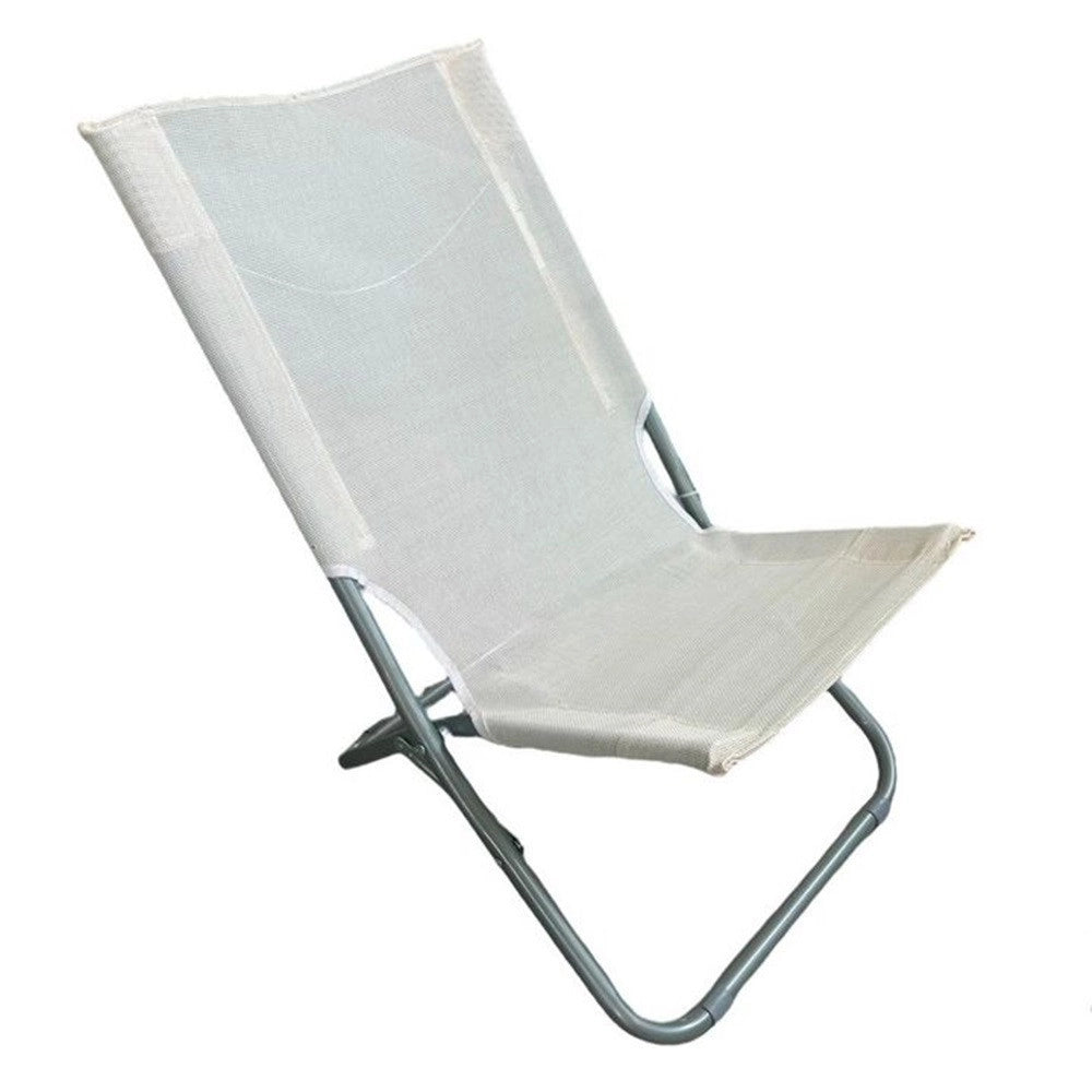 Trade Shop - Spiaggina In Textilene Crema Pieghevole Sedia Per Mare Campeggio 57x47x72cm 281051 -