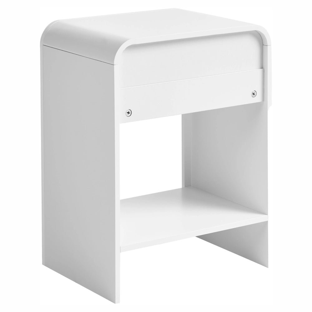 Comodino bianco in MDF con 1 cassetto e 1 ripiano stile elegante