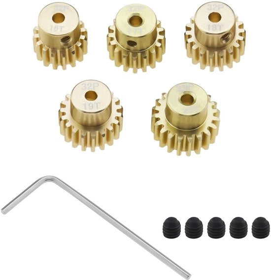 Set di ingranaggi a denti solidi 5 pezzi - 16T/17T/18T/19T/20T - Lega di alluminio - 32DP - Compatibile con RC auto 1/10 - Materiale resistente - Ingranaggio a denti