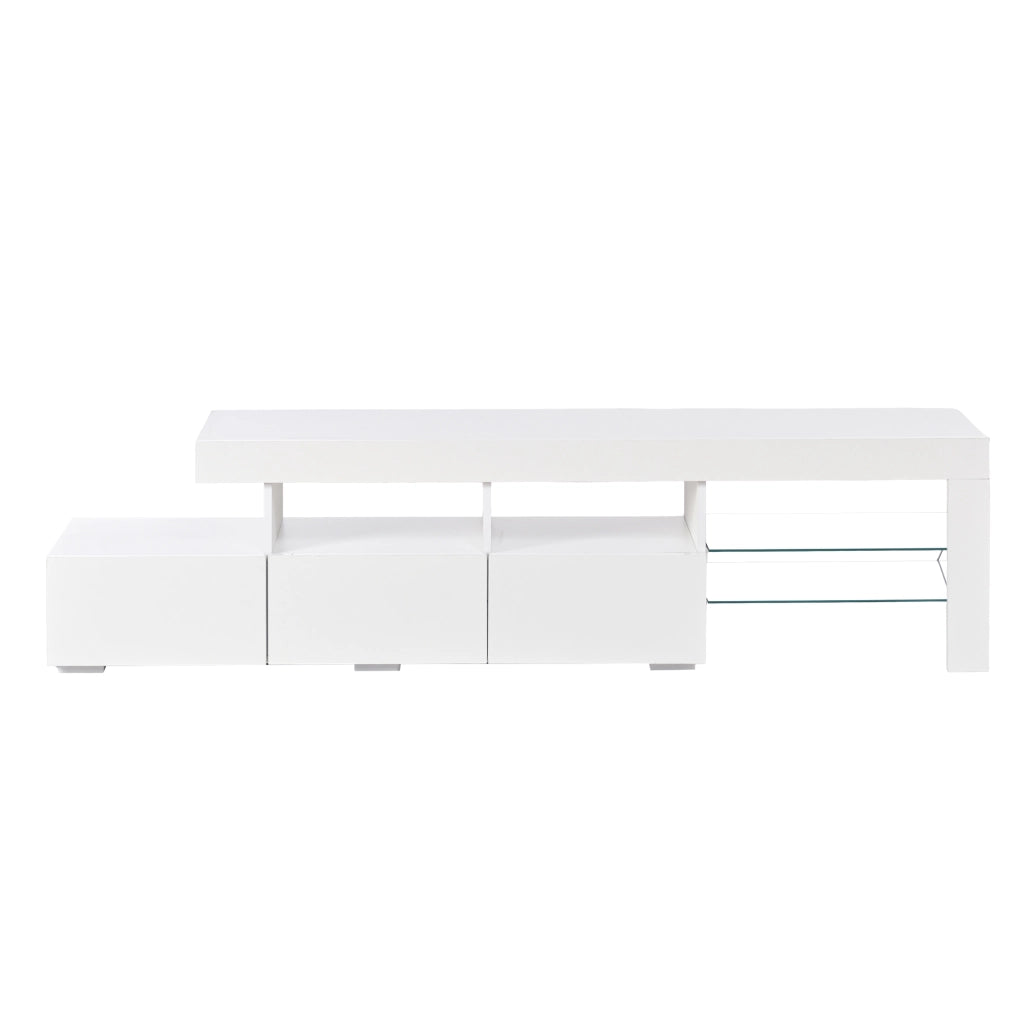 Mobile TV lucido, illuminazione a LED, 3 cassetti, adatto a televisori da 75 pollici, bianco