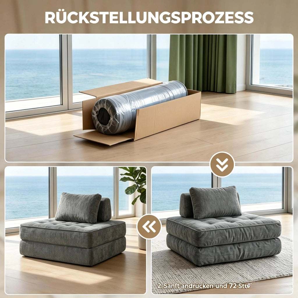 Poltrona letto convertibile 1 posto con cuscino e supporto trapezoidale in chenille grigio 97 × 97 × 70 cm