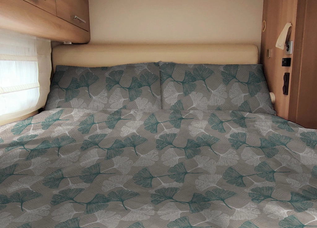 Completo Lenzuola Camper Roulotte 100% Cotone PERSONALIZZABILE Varie Fantasie - Singolo - Ginko Verde