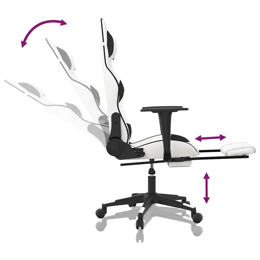 Sedia da Gaming | Sedia da e-sports Massaggio Poggiapiedi Bianco e Nero Similpelle