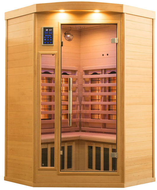 Sauna Finlandese ad Infrarossi 2/3 Posti 120x120 cm H190 in Legno di Abete Apollon 2C