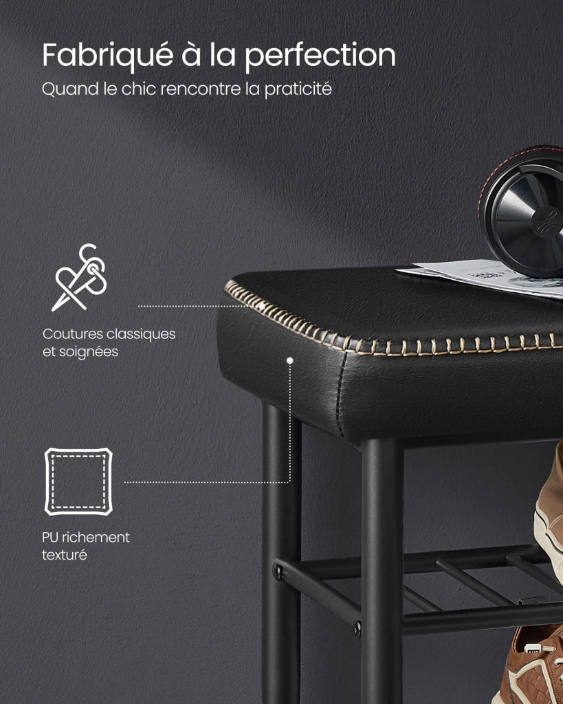 Panca portascarpe 30 x 80 x 50 cm mobile ingresso PU con cuciture stile moderno portata 135 kg nero 12_0005345