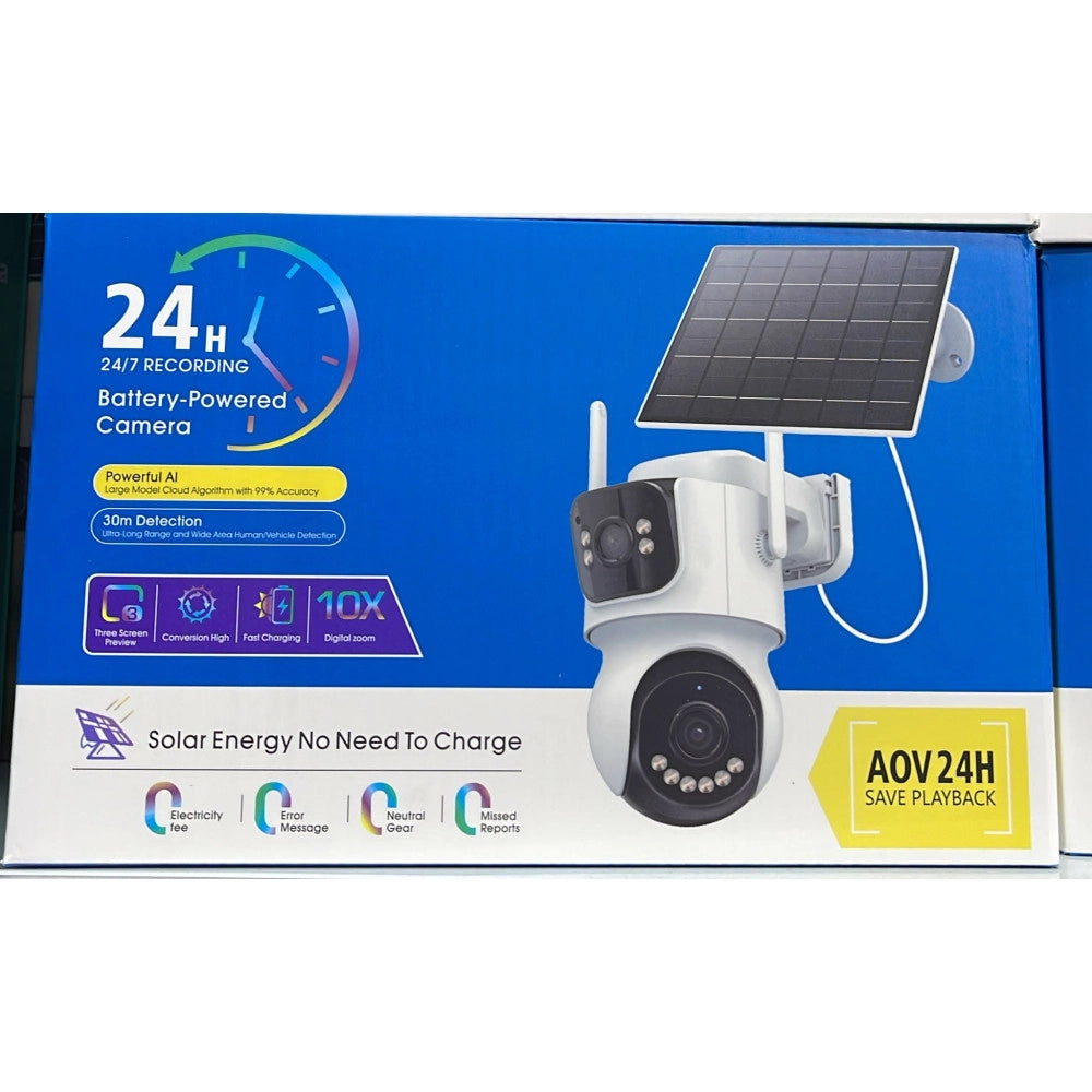Trade Shop - Telecamera Di Sorveglianza Sicurezza Pannello Solare Per Esterni A Doppio Obiettivo -