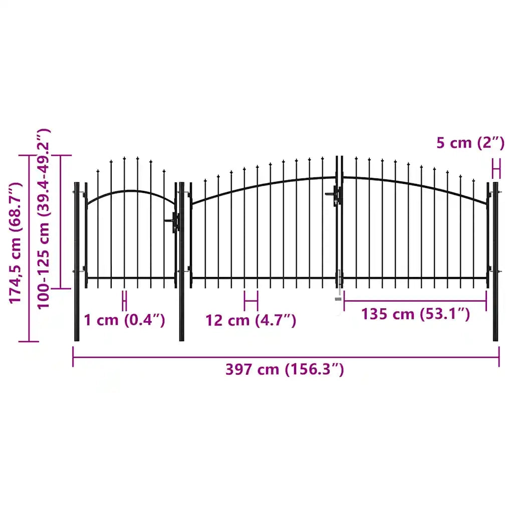 Cancello da Giardino Woerden in acciaio 1,25x4 m Nero 144363