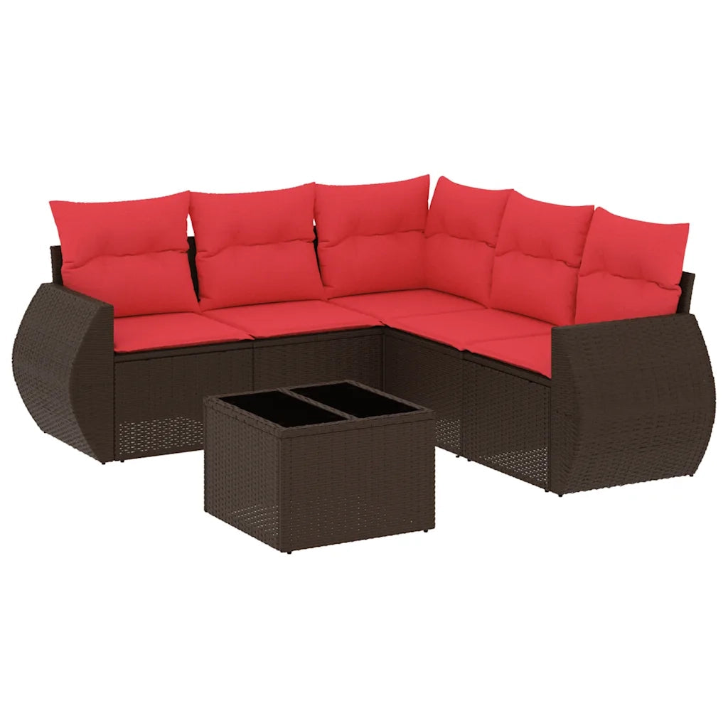 Set Divani da Giardino 6 pz con Cuscini Marrone in Polyrattan 3221363