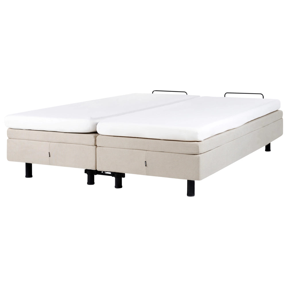 Letto elettrico matrimoniale tessuto beige chiaro  regolabile con telecomando senza testiera 160x200 cm stile moderno