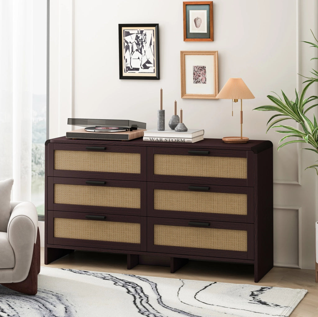 Cassettiera angolare 130 cm con 6 cassetti in rattan