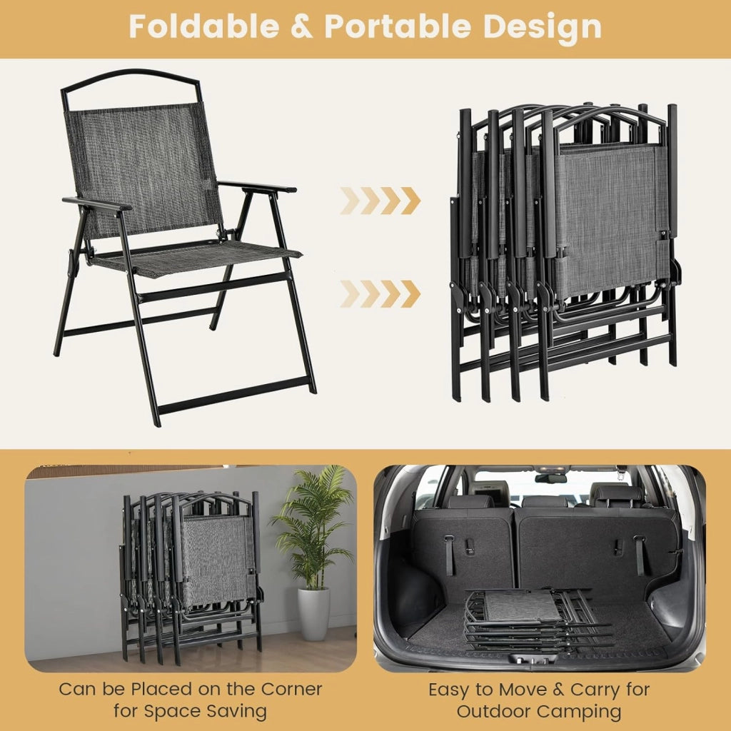 Set da Pranzo per Patio da 5 Pezzi, Sedie Pieghevoli e Tavolo in Vetro Con Foro per Ombrellone, Struttura in Metallo per Terrazza, Giardino