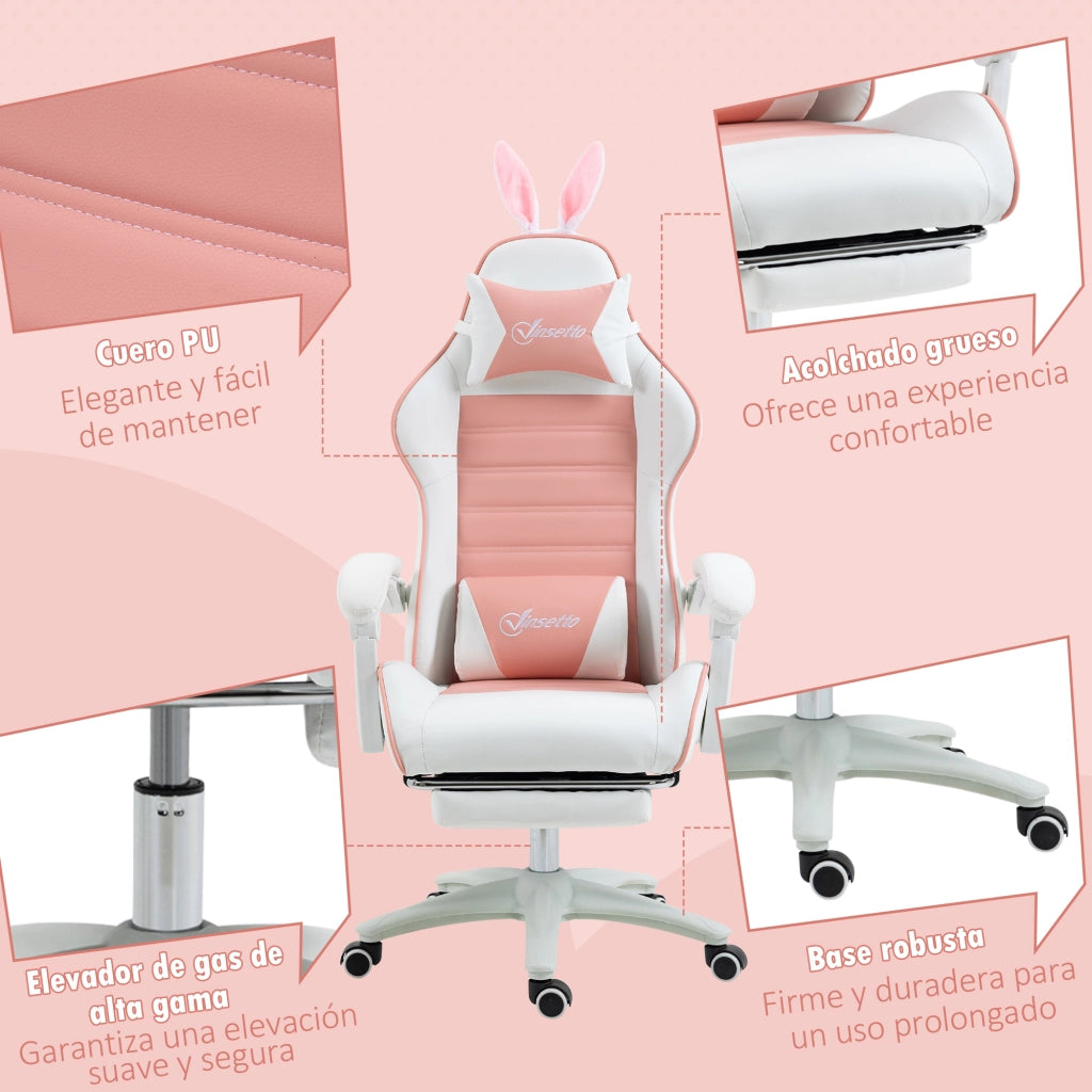 Sedia da Gaming con Schienale Inclinabile e Braccioli ¨C Minimal ¨C Rosa e Bianco 65x63x136-142 cm