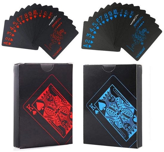 Poker con Carte da Gioco in PVC - Impermeabili - Adatto per Serate di Gioco Familiari - Nero e Blu - Deck per Trucchi Magici - Idoneo per Famiglie...