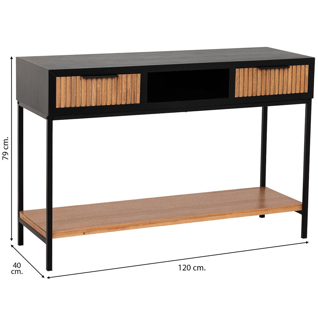 Mobile ingresso con due cassetti, legno e metallo, 120x40x69h cm