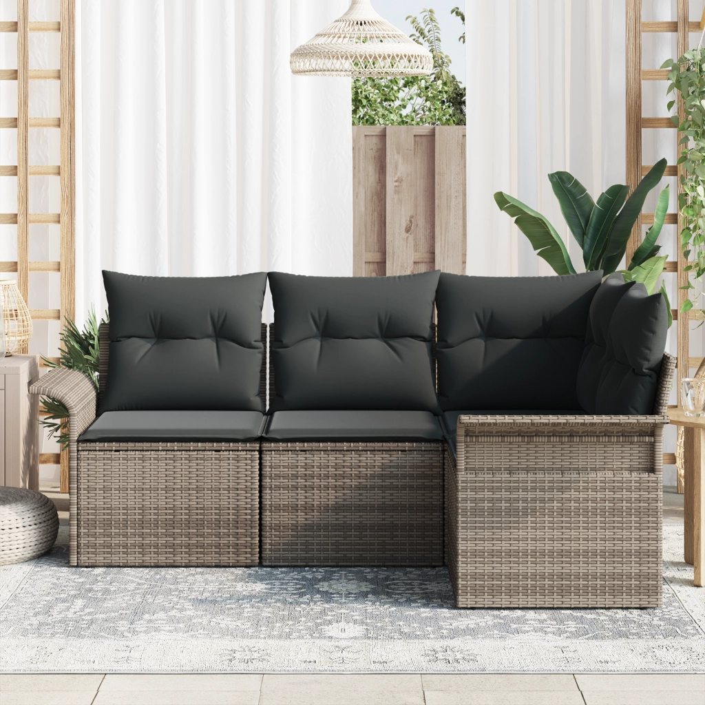 Set Divano da Giardino a 4 Pezzi con Cuscini Grigio in Polyrattan