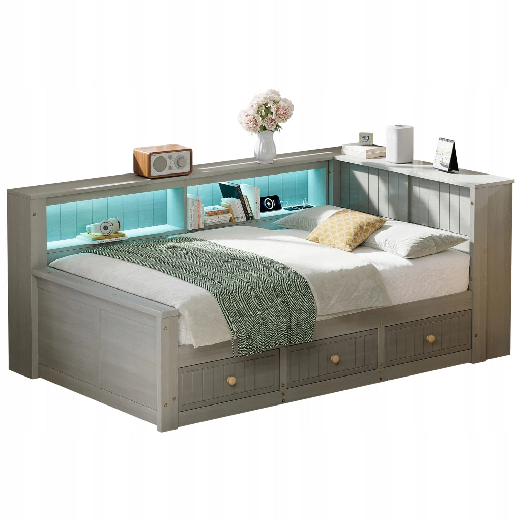 Letto a giorno 90x200 - Xylo - Grigio con cassetti