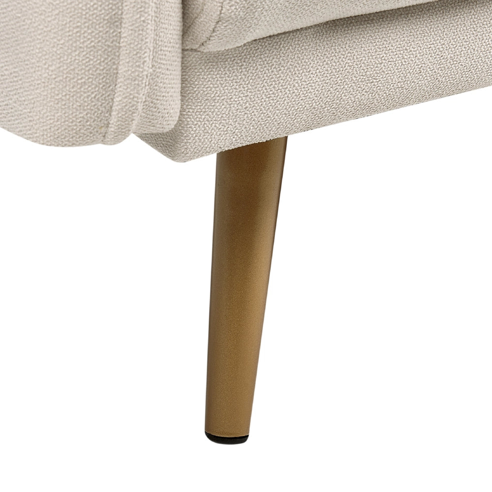 Divano Tessuto Beige 2 Posti Schienale Imbottito Gambe In Metallo Dorato Retrò Glam