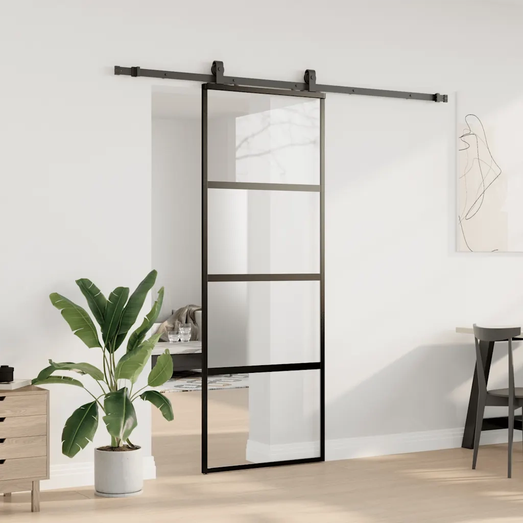 Porta Scorrevole Set Ferramenta Nera 76x205 cm Vetro Temperato 3375969