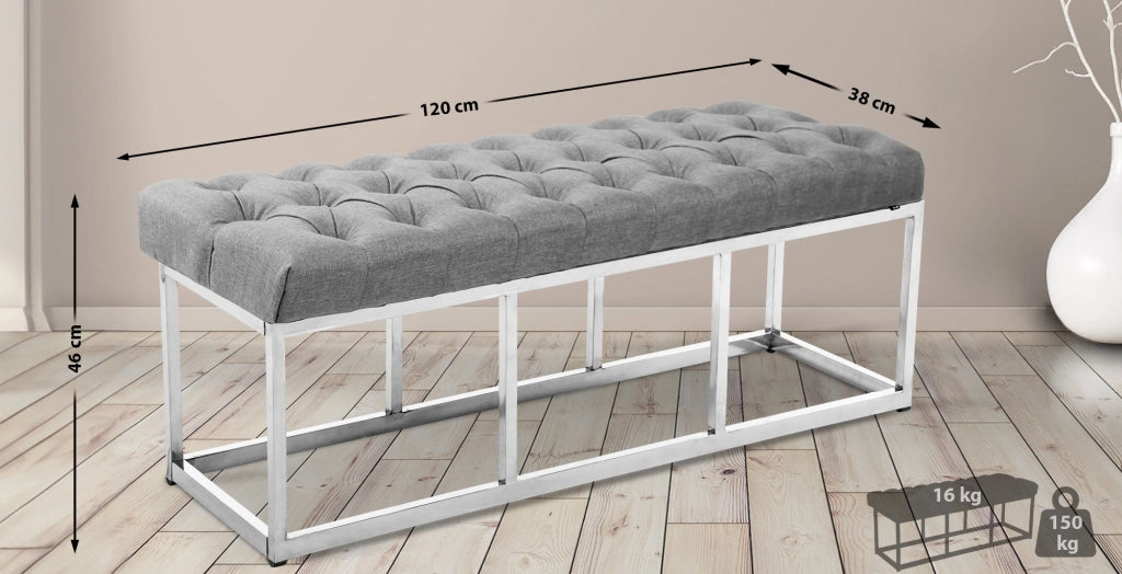 Panca AMUN in tessuto e acciaio inox grigio,120 cm