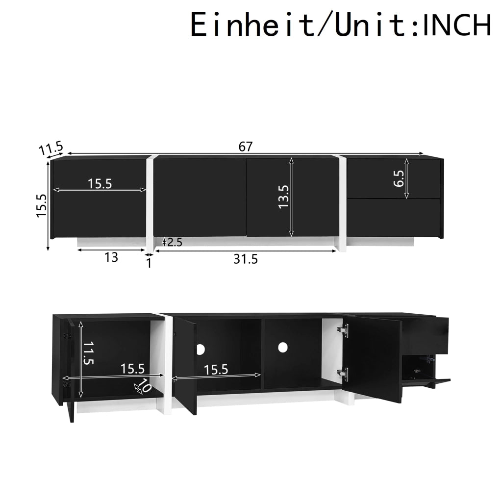 MOBILE TV BASSO 170x30x39 cm Lucido Nero/Bianco in pannello truciolare