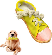 Giocattolo da mordere per cani in forma di scarpa gialla, interattivo e a scelta di energia.