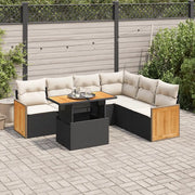 Set Divani da Giardino con Cuscini 7pz Nero Polyrattan Acacia