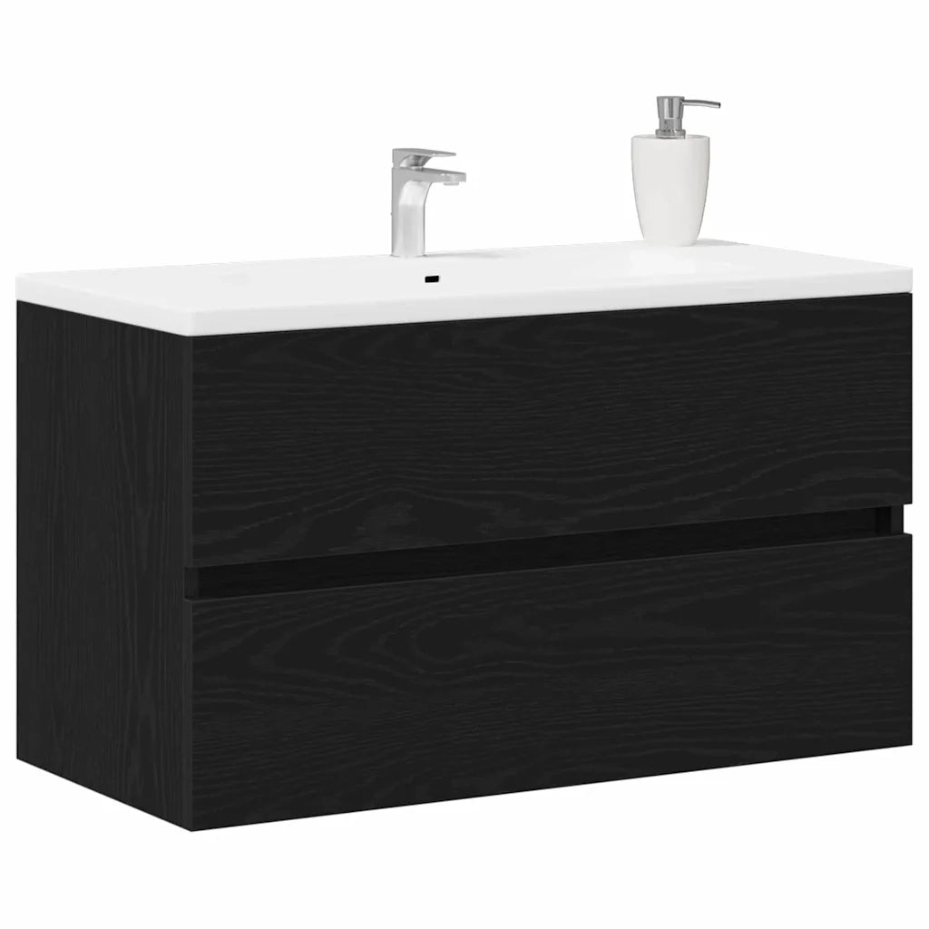 Mobile Lavabo-Armadietto da bagno Rovere Nero 80x38,5x45 cm in Legno Multistrato