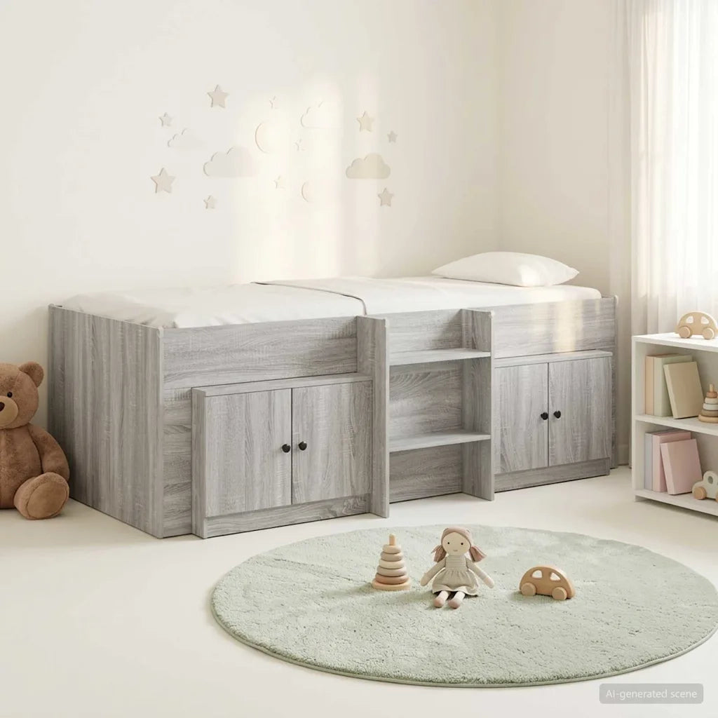 Struttura Letto Loft con Armadietto 3 pz Sonoma grigio 3423379