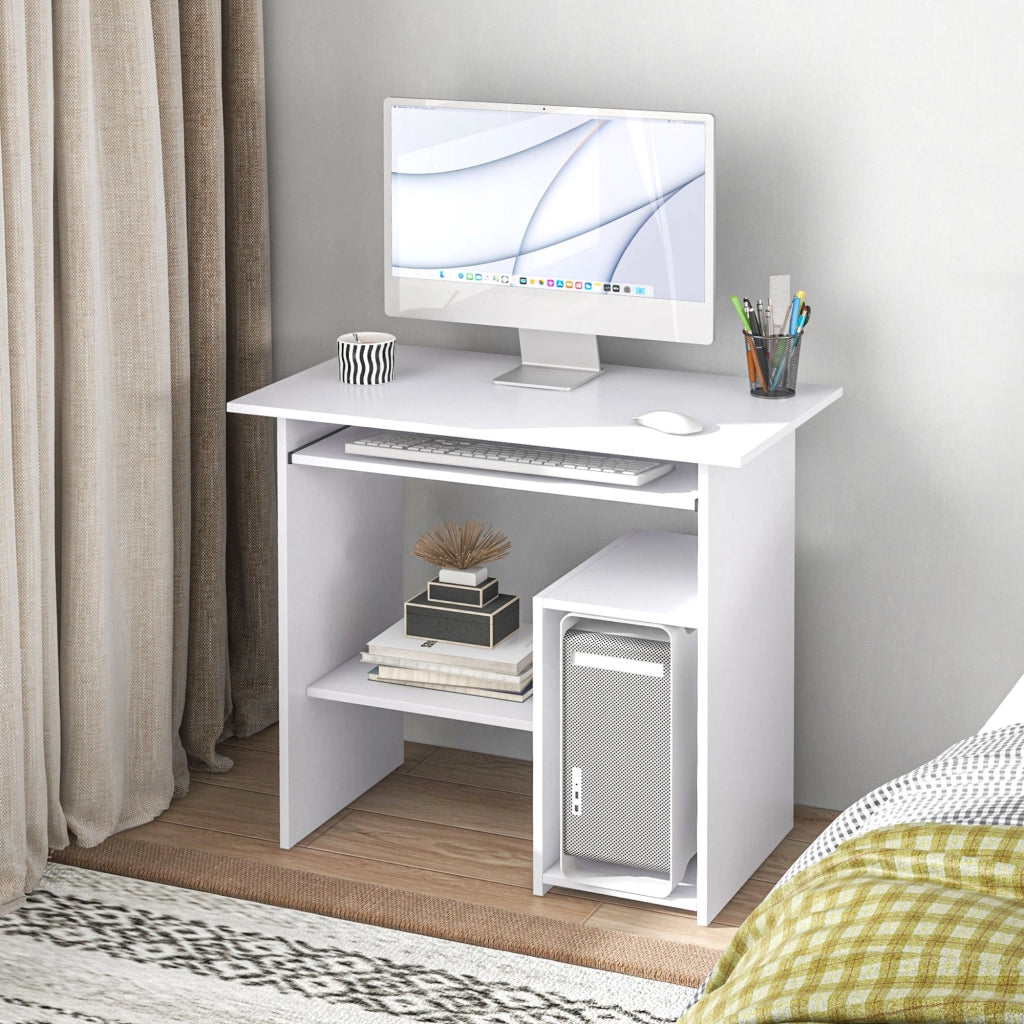 Scrivania per Computer con Cassetti e Supporto Monitor ¨C Zephmum ¨C Bianco 80x45x75 cm