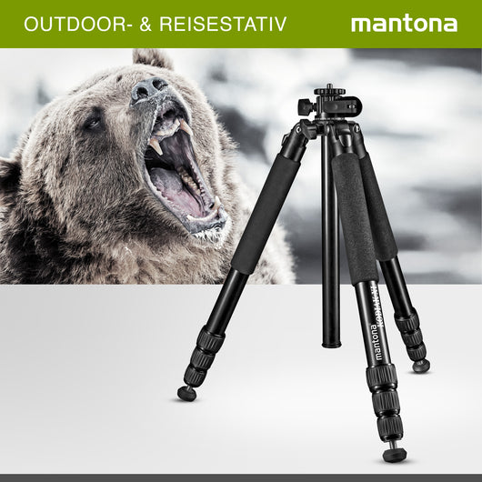 Mantona Cavalletto fotografico Kodiak XL, in alluminio, altezza max 180 cm, fino a 18 kg, colonna centrale 180°, Treppiedi Stativo fotografia