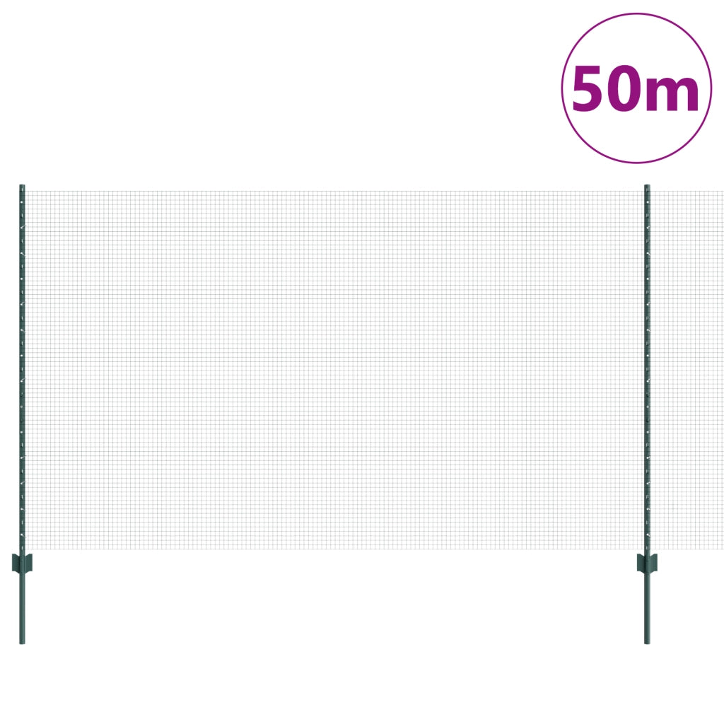 Recinzione in Rete Saldato con 22 Pali U Verde 1.4x50 m Acciaio