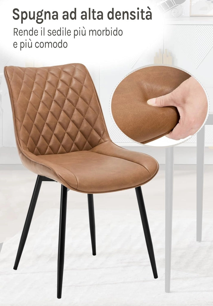 set di 2 sedie cucina moderne sedie imbottite Adatte per Sala da Pranzo, Soggiorno, Camera da Letto Estetica in Ecopelle Marrone chiaro Metallo BH210hbr-2