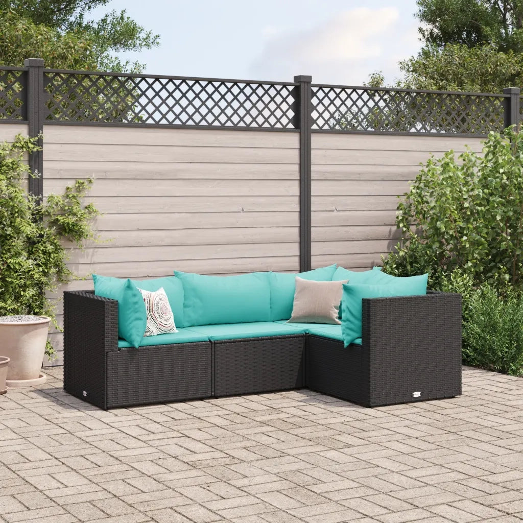 Set Divani da Giardino 4 pz | Set Salotto da Giardino con Cuscini Nero in Polyrattan