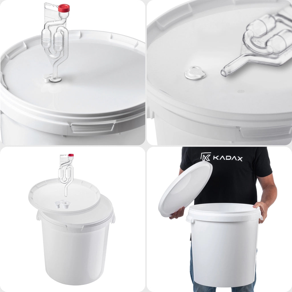 Contenitore di fermentazione KADAX da 33 litri per vino, liquori, birra e sidro, con tappo in sughero.