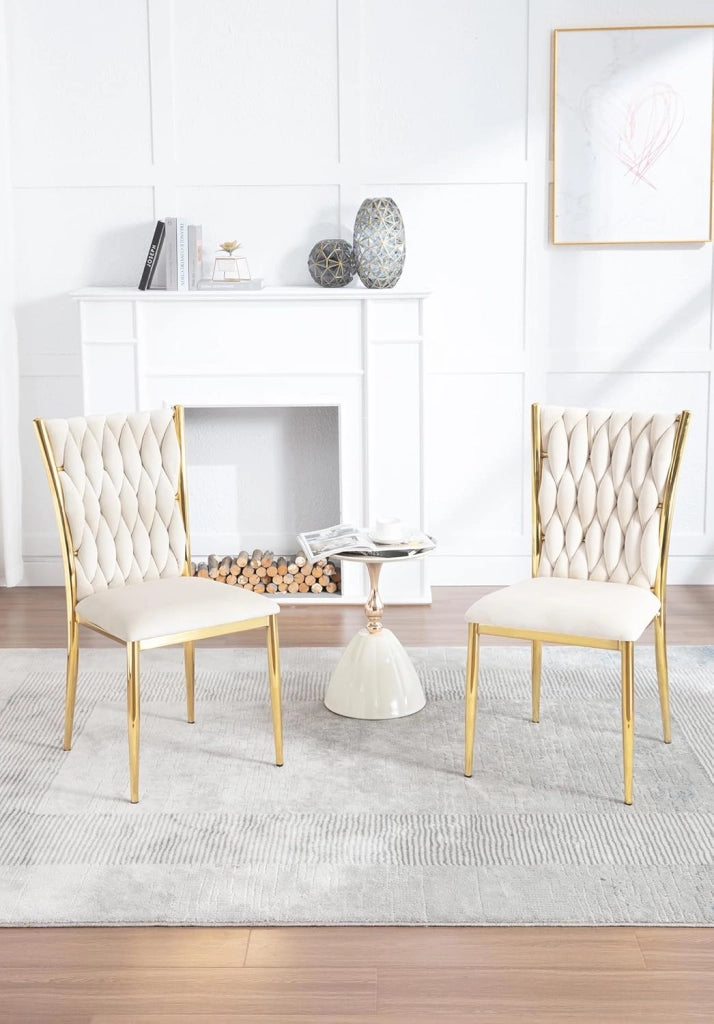 Set di 4 Sedie Sala da Pranzo in Velluto, Trasparenti Moderne di Design, Schienale Alto, Gambe in Metallo, Portata 150 kg, Beige EZS71cm-4