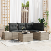 Set Divano da Giardino in 5 Pezzi con Cuscini Grigio Polyrattan