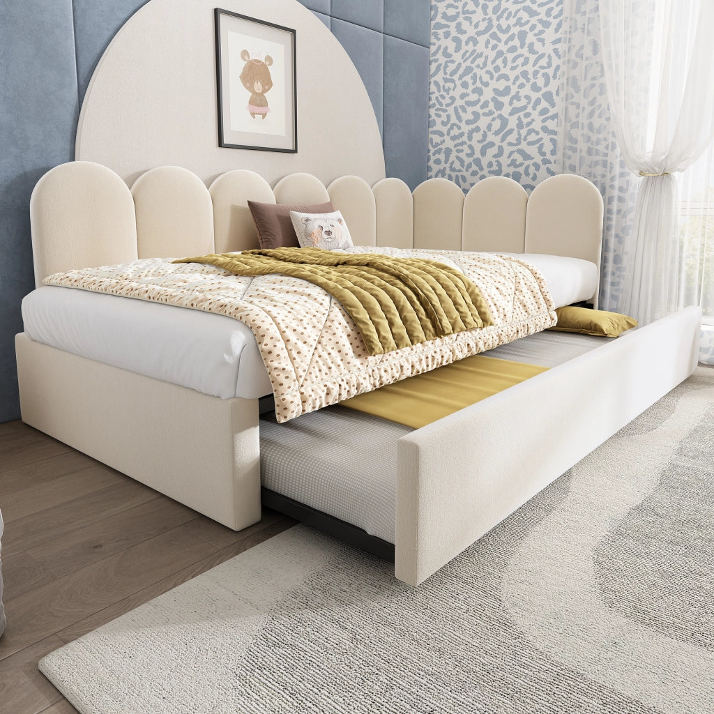 DESMIU Letto divano 90 × 200 cm 1 posto con letto estraibile 90 × 190 cm, senza materasso, in velluto beige