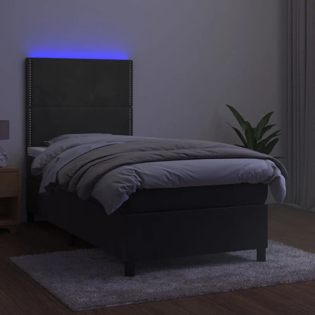 Letto a Molle con Materasso e LED Grigio Scuro 100x200 cm