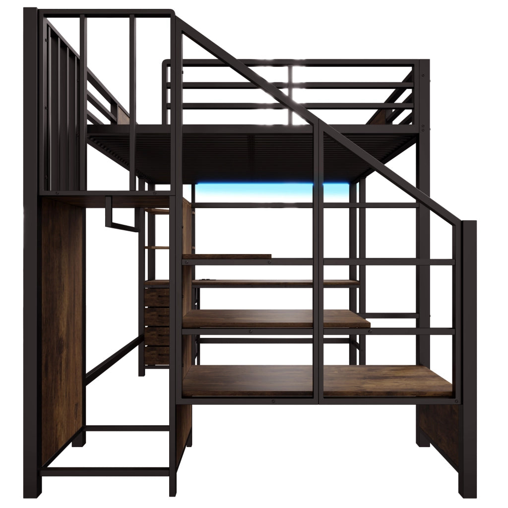 LETTO A SOPPALCO 140x200 cm in metallo nero con scrivania