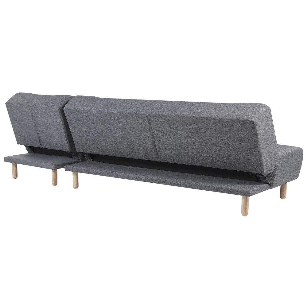 Divano Angolare Rivestimento In Tessuto Grigio Scuro Gambe In Legno Chiaro Chaise Longue versione sinistra 4 Posti