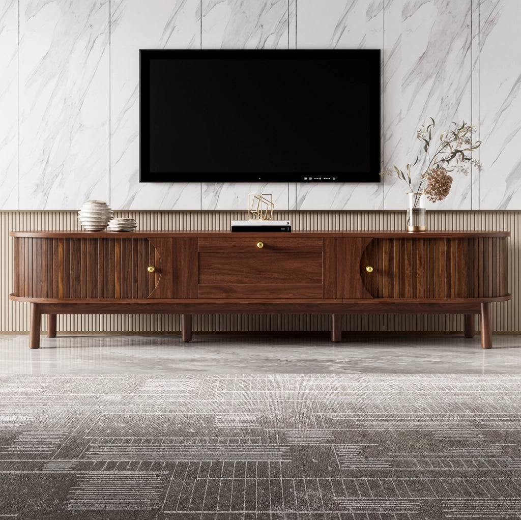 Mobile TV 170x39.5x38 cm con cassetto e ante scorrevoli in MDF noce