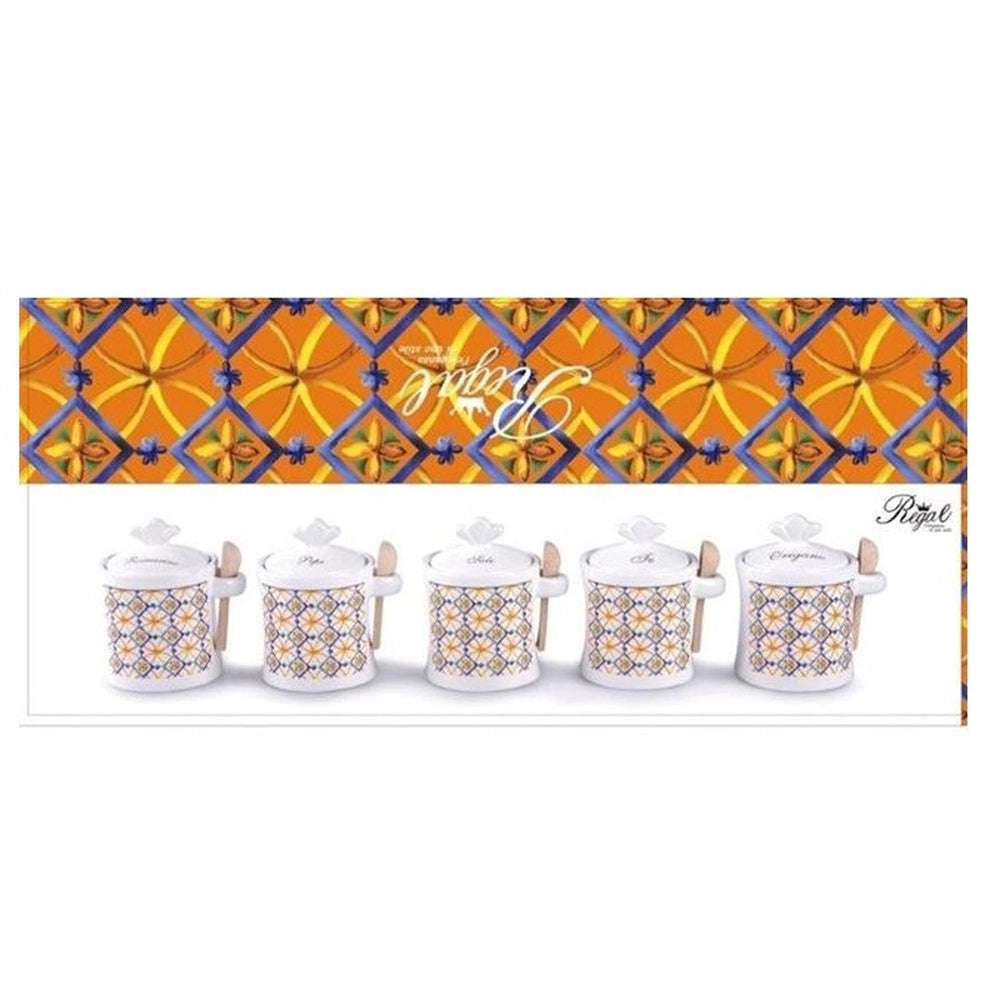 Set 6 Barattoli Contenitore spezie con cucchiaini in ceramica