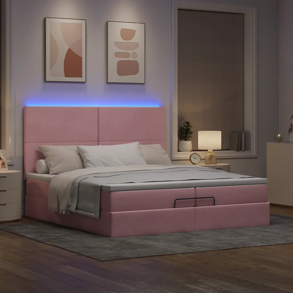 Struttura Letto Pouf con Materassi Rosa 200x200 cm Velluto 3314275