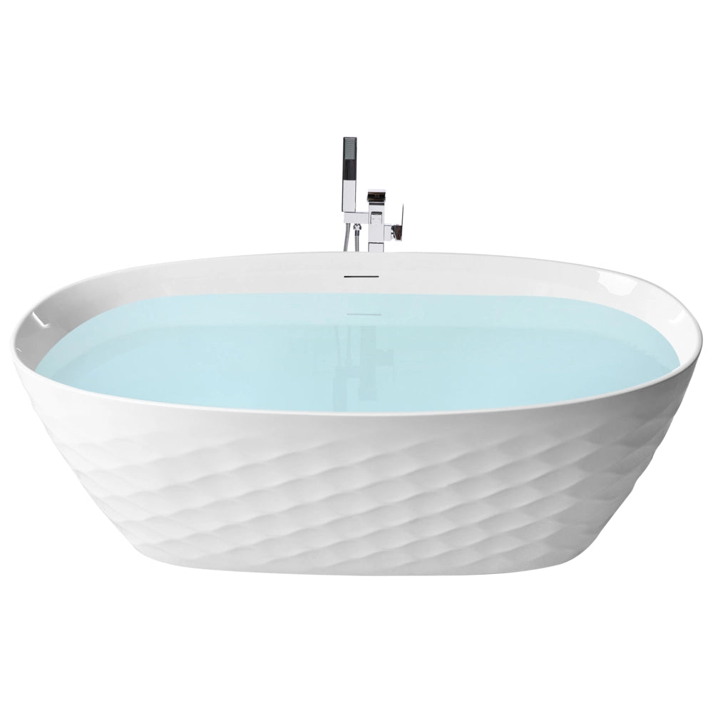 Vasca da bagno ovale moderna indipendente 170 x 80 cm Finitura acrilica lucida Motivo a rombi Bianco