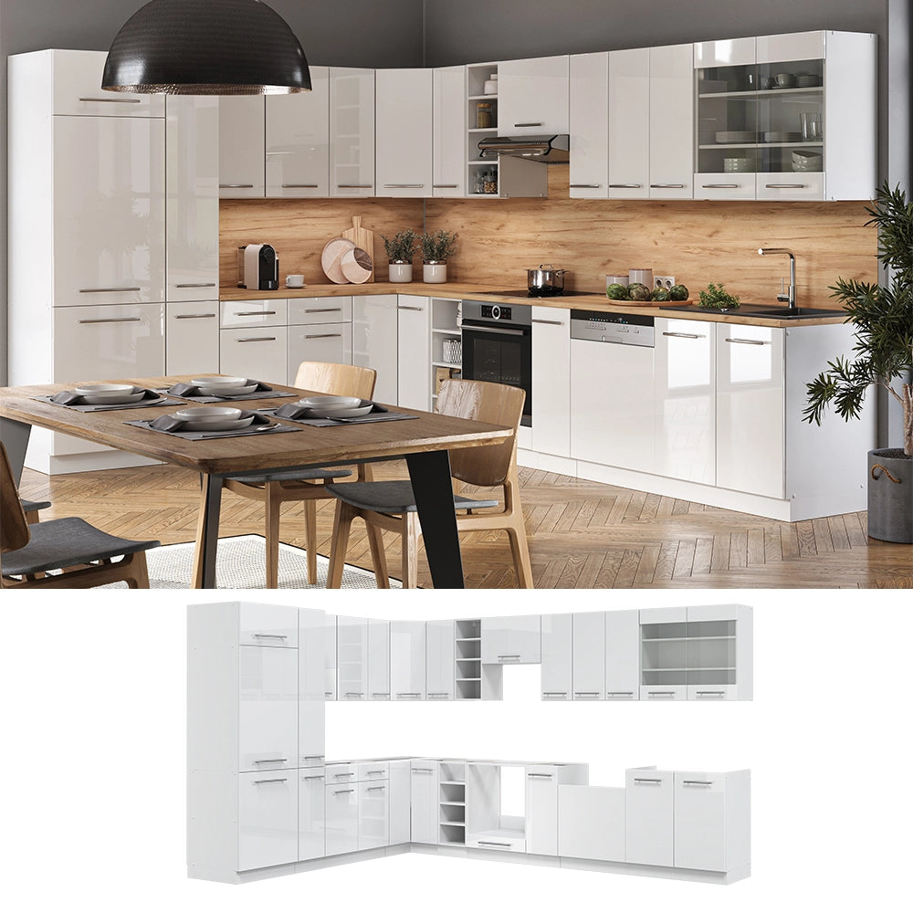 Cucina angolare completa Fame-Line Bianco lucido/Bianco 347 x 60 cm, PL Marmo Vicco