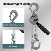 Mini paranco a catena manuale VM0.5 fino a 500 kg, altezza di sollevamento di 1,5 m, in alluminio, per il sollevamento di carichi pesanti