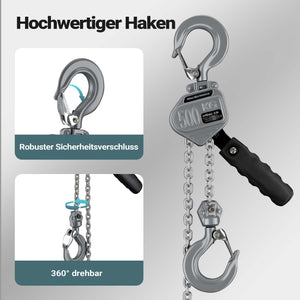 Mini paranco a catena manuale VM0.5 fino a 500 kg, altezza di sollevamento di 1,5 m, in alluminio, per il sollevamento di carichi pesanti