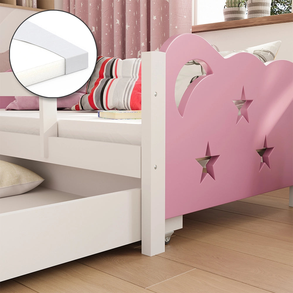 Vitalispa Letto per bambini Rosa/bianco 80x160 cm con cassetto e materasso